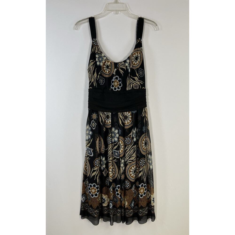 R&M Richards Women's 14 Layered Mesh Dress Black Brown Print Cocktail